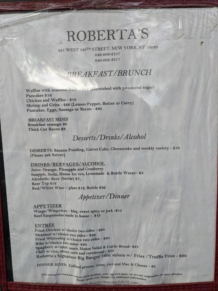 Roberta's Fine Dining Menu image 1